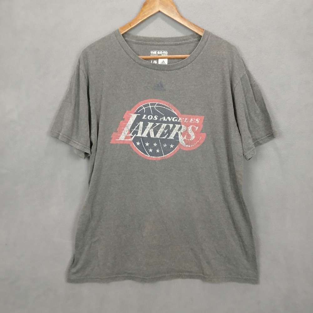 Adidas‎ Los Angeles Lakers Basketball NBA T-Shirt Mens Large Gray Graphic Cotton
